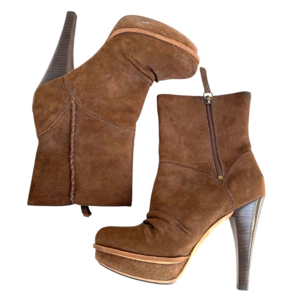 UGG Australia Bianka Suede Water-Resistant Heeled Boots Brown Size 7 - Picture 3 of 8